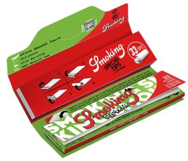 Preview: Smoking Supreme King Size + Tips – ultradünne Longpapers 108×44 mm mit 33 Blättchen & 33 Filtertips, Slow-Burn & FSC-Papier