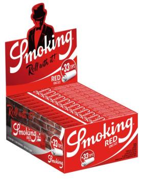 Preview: Smoking Red King Size + Tips – Longpapers 108×44 mm mit 33 Blättchen und 33 Filtertips, Slow-Burn & pflanzliche Gummierung