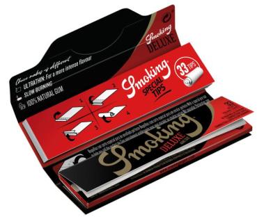 Preview: Smoking Deluxe King Size + Tips – Longpapers 108×44 mm, ultradünn ca. 13 g/m², 33 Blättchen + 33 Filtertips, Slow-Burn & FSC-Papier