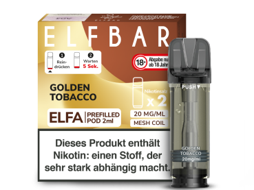 Elfbar ELFA Pods Golden Tobacco – 2×2 ml 20 mg vorgefüllte Pods für ELFA Geräte