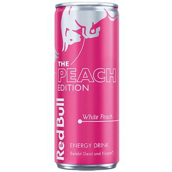 Red Bull Peach Edition White Peach 0,25-l-Dose – fruchtige Red-Bull-Edition im handlichen Format, ideal gut gekühlt für unterwegs oder zu Hause.