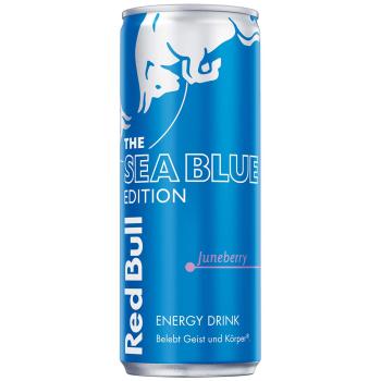 Red Bull Sea Blue Edition Juneberry 0,25-l-Einwegdose – Red-Bull-Edition mit Juneberry-Geschmack, zzgl. 0,25 EUR Dosenpfand, ideal gut gekühlt.