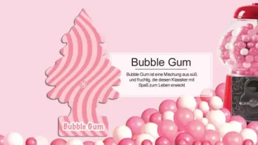 Preview: Wunderbaum Bubble Gum Original Duftbaum zum Aufhängen in Baumform mit süß-fruchtigem Kaugummi-Duft - Produktbeschreibung