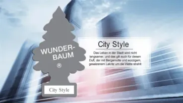 Preview: Wunderbaum City Style Original Duftbaum zum Aufhängen in Baumform mit urban-würzigem Duft fürs Auto und Zuhause - Beschreibung