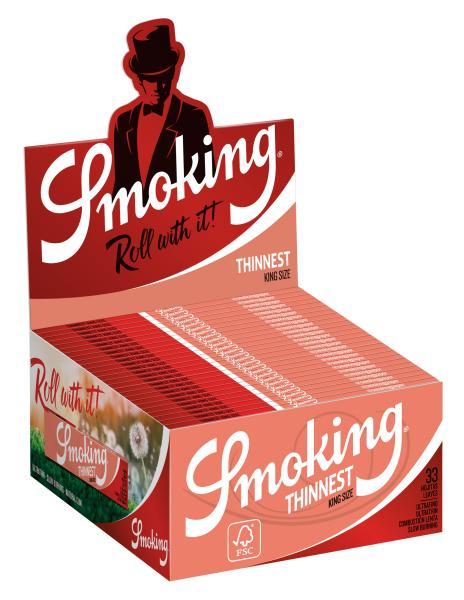 Smoking Thinnest King Size – ultradünne Longpapers 108×44 mm, ca. 12 g/m², 33 Blättchen