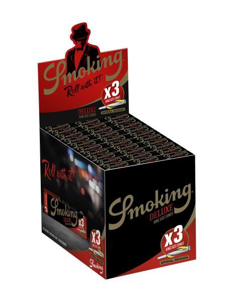 Smoking Deluxe King Size Cones – 3er Spiralpack, vorgerollte Cones mit integriertem Tip und Slow-Burn Papier