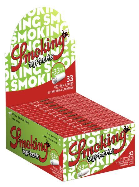 Smoking Supreme King Size + Tips – ultradünne Longpapers 108×44 mm mit 33 Blättchen & 33 Filtertips, Slow-Burn & FSC-Papier