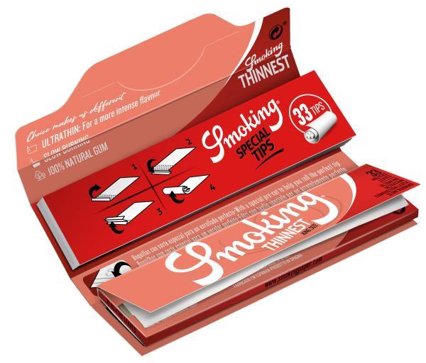 Smoking Thinnest King Size + Tips – ultradünne Longpapers 108×44 mm mit 33 Blättchen & 33 Filtertips, Slow-Burn & pflanzliche Gummierung