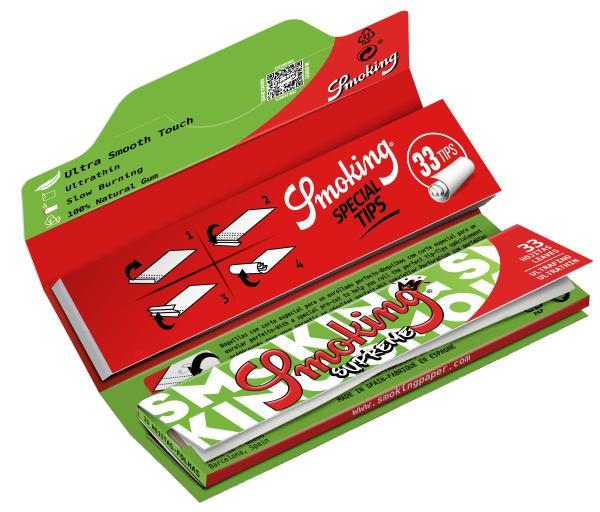 Smoking Supreme King Size + Tips – ultradünne Longpapers 108×44 mm mit 33 Blättchen & 33 Filtertips, Slow-Burn & FSC-Papier