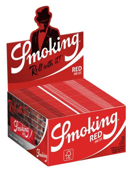 Smoking King Size Red Longpapers – 33 Blättchen, 108×52 mm, pflanzliche Gummierung