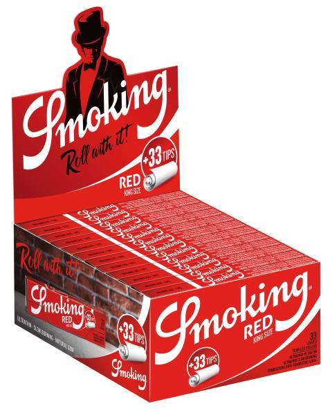 Smoking Red King Size + Tips – Longpapers 108×44 mm mit 33 Blättchen und 33 Filtertips, Slow-Burn & pflanzliche Gummierung