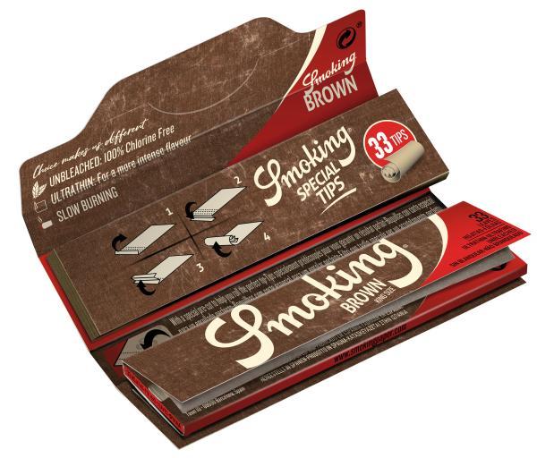 Smoking Brown King Size + Tips – ungebleichte Longpapers 108×44 mm mit 33 Blättchen & 33 Filtertips, Slow-Burn & FSC-Papier