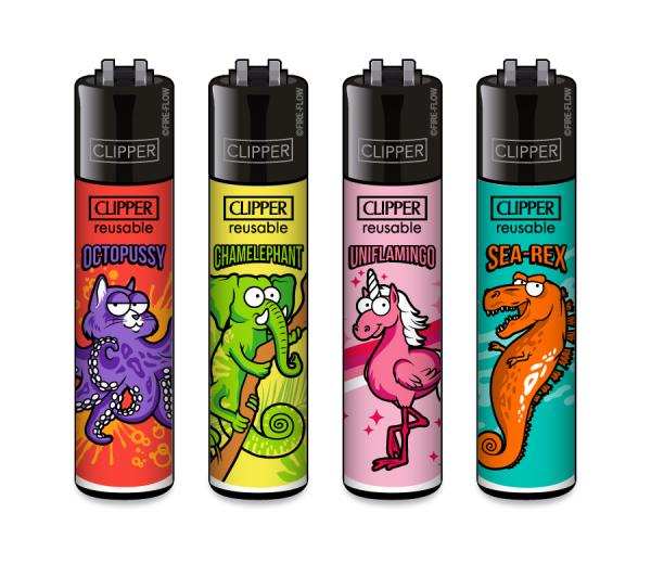 Clipper CLASSIC Large – Chimeras 4er Set mit Octopussy, Chamelephant, Uniflamingo und Sea-Rex; nachfüllbar, Softflame, Stopfhilfe.