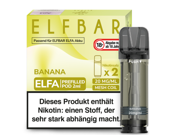ELFA Pods Banane – 2 vorbefüllte Pods à 2 ml (20 mg) mit Mesh-Coil