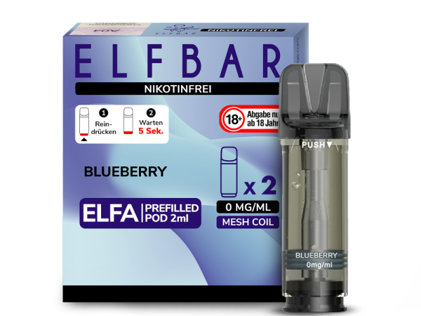 Elfbar ELFA Pods Blueberry nikotinfrei – 2×2 ml 0 mg vorgefüllte Pods für ELFA & ELFA Pro
