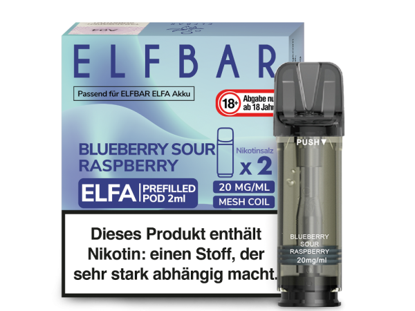 ELFA Pods Blueberry Sour Raspberry – 2 vorbefüllte Pods à 2 ml (20 mg) mit Mesh-Coil