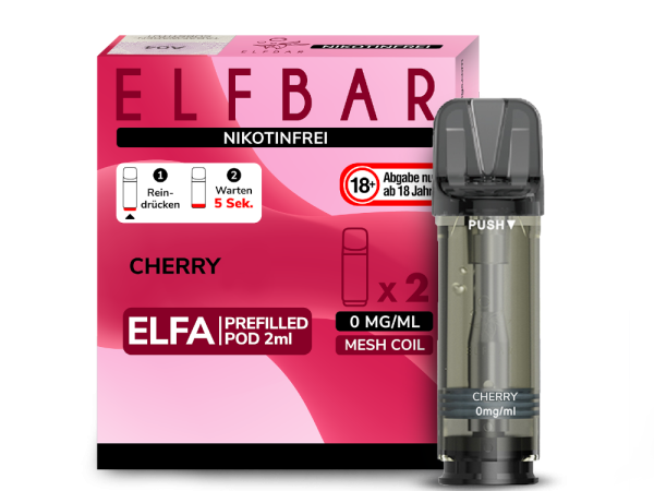 Elfbar ELFA Pods Cherry nikotinfrei – 2×2 ml 0 mg vorgefüllte Pods für ELFA Basisgerät