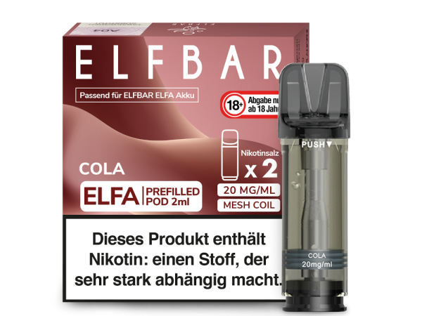 Elfbar ELFA Pod Cola – 2x2 ml 20 mg Nikotinsalz für ELFA Akku