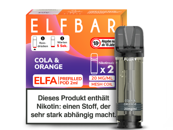 Elfbar ELFA Pods Cola & Orange – 2×2 ml 20 mg vorgefüllte Pods für ELFA Basisgerät