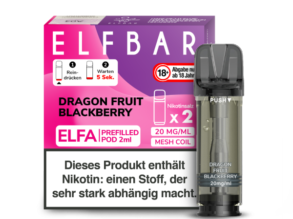 Elfbar ELFA Pod Dragon Fruit Blackberry – 2×2 ml 20 mg vorgefüllte Pods für ELFA Geräte
