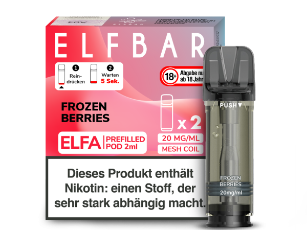 ELFBAR ELFA Pods Frozen Berries im 2er Pack mit 2×2 ml und 20 mg/ml Nikotinsalz, fruchtiger Beerenmix mit Ice für das ELFA Basisgerät.
