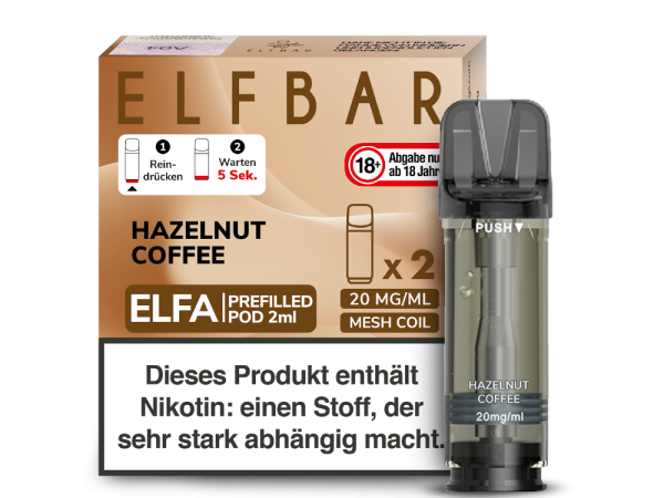 Elf Bar ELFA Pods Hazelnut Coffee im 2er Pack, vorbefüllte Pods mit Haselnuss-Kaffee-Geschmack