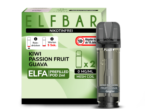 Elfbar ELFA Pods Kiwi Passion Fruit Guava nikotinfrei – 2×2 ml 0 mg vorgefüllte Pods für ELFA Basisgerät