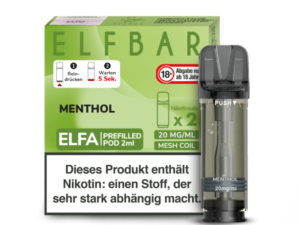 Elfbar ELFA Pods Menthol – 2×2 ml 20 mg vorgefüllte Pods für ELFA Geräte