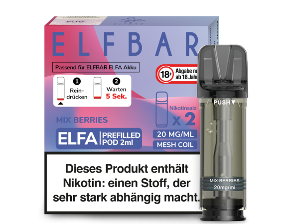 Elfbar ELFA Pods Mix Berries – 2×2 ml 20 mg vorgefüllte Pods für ELFA & ELFA Pro