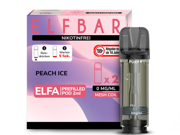 Elfbar ELFA Pods Peach Ice nikotinfrei – 2×2 ml 0 mg vorgefüllte Pods für ELFA Basisgerät