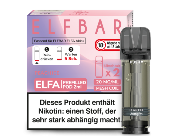 Elfbar ELFA Pods Peach Ice – 2×2 ml 20 mg vorgefüllte Pods für ELFA Geräte