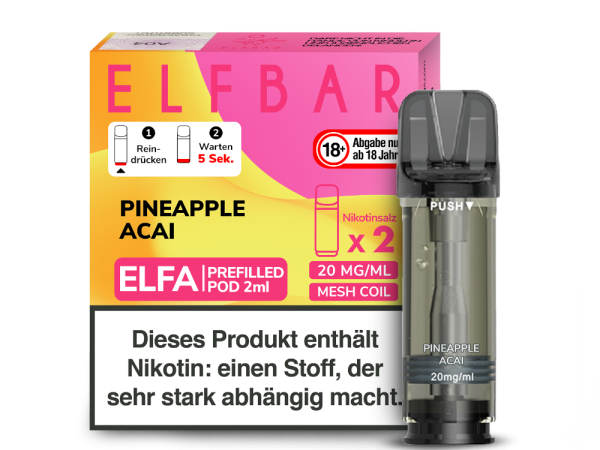 Elfbar ELFA Pods Pineapple Acai – 2×2 ml 20 mg vorgefüllte Pods für ELFA Geräte