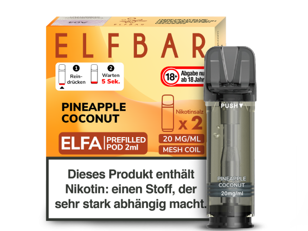 Elfbar ELFA Pods Pineapple Coconut – 2×2 ml 20 mg vorgefüllte Pods für ELFA Geräte