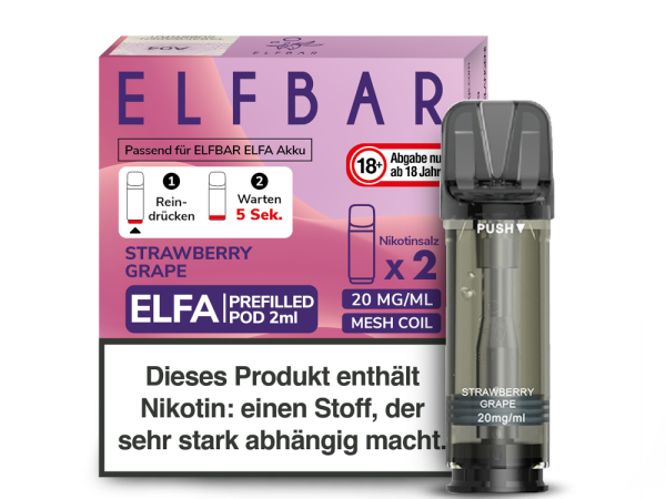 Elfbar ELFA Pods Strawberry Grape – 2×2 ml 20 mg vorgefüllte Pods für ELFA Geräte