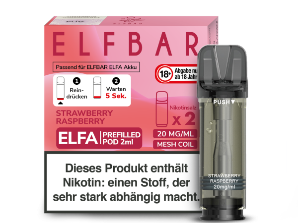 Elfbar ELFA Pods Strawberry Raspberry – 2×2 ml 20 mg vorgefüllte Pods für ELFA Geräte