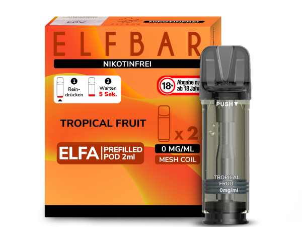 Elfbar ELFA Pods Tropical Fruit nikotinfrei – 2×2 ml 0 mg vorgefüllte Pods für ELFA Basisgerät