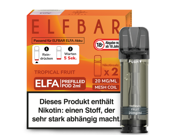 Elfbar ELFA Pods Tropical Fruit – 2×2 ml 20 mg vorgefüllte Pods für ELFA & ELFA Pro