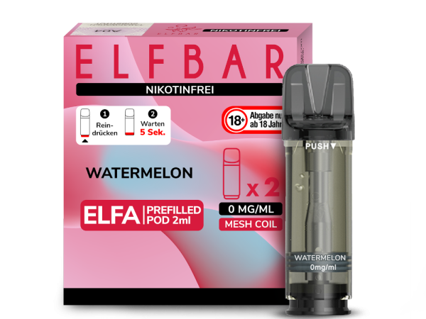Elfbar ELFA Pods Watermelon nikotinfrei – 2×2 ml 0 mg vorgefüllte Pods für ELFA Geräte