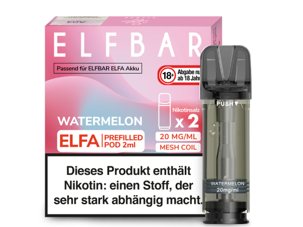 Elfbar ELFA Pods Watermelon – 2×2 ml 20 mg vorgefüllte Pods für ELFA Geräte