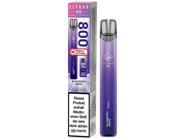 Elfbar 800 Blackberry Grape Einweg Vape mit Brombeere-Traube Geschmack, 2 ml Nikotinsalz und Turbo-Knopf