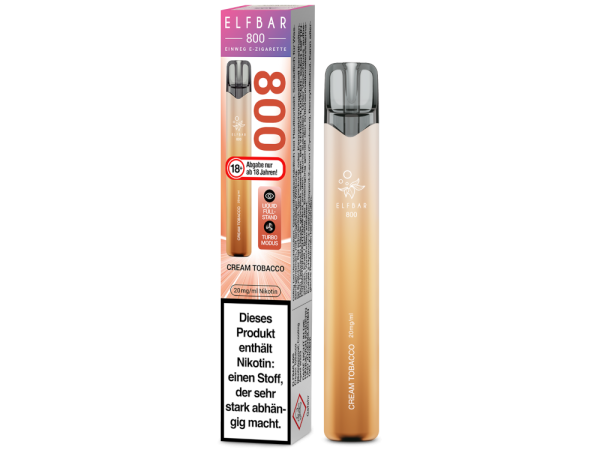 Elfbar 800 Cream Tobacco Einweg Vape mit cremigem Tabakgeschmack, 2 ml Nikotinsalz und bis zu 800 Zügen