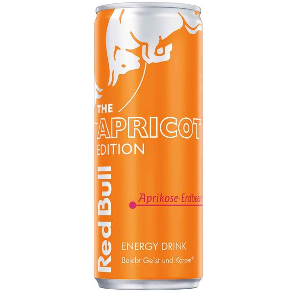 Red Bull Apricot Edition 0,25-l-Dose mit Aprikose-&-Erdbeere-Geschmack – handliche Edition-Dose, ideal eiskalt für unterwegs oder zu Hause.