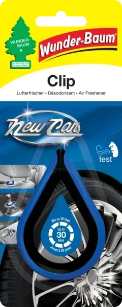 Wunderbaum Clip New Car Duftclip zum Anclipsen mit Neuwagen-Duft für Auto und kleine Räume - Mit Verpackung