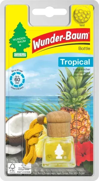 Wunderbaum Duftflakon Tropical 4,5 ml Flüssig-Lufterfrischer im Flakon mit tropisch-fruchtigem Duft und Kordelzug zum Aufhängen - Mit Verpackung