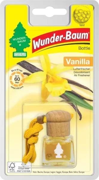Wunderbaum Duftflakon Vanilla 4,5 ml Flüssig-Lufterfrischer im Flakon mit Vanilleduft, Duftkordel im Deckel und Kordelzug zum Aufhängen - Mit Verpackung