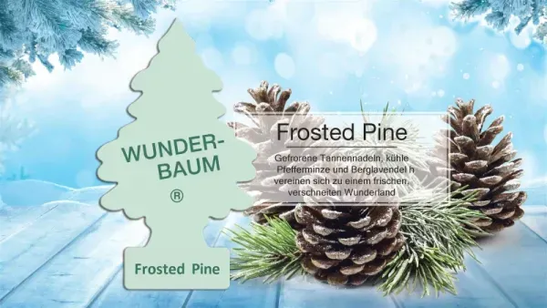 Wunderbaum Frosted Pine Original Duftbaum zum Aufhängen mit frostigem Kiefernduft sowie Pfefferminze- und Lavendelnoten - Beschreibung