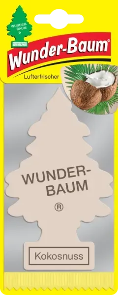 Wunderbaum Kokosnuss Original Duftbaum zum Aufhängen in Baumform mit tropisch-süßem Kokosduft - Mit Verpackung