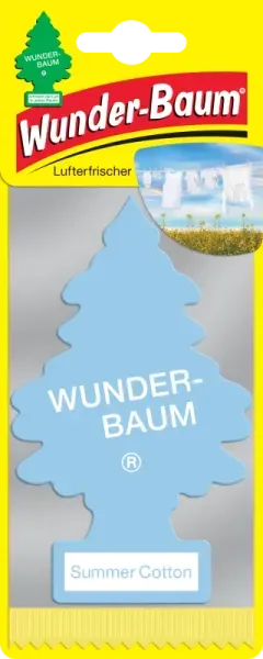 Wunderbaum Summer Cotton Original Duftbaum zum Aufhängen in Baumform mit frischem Summer-Cotton-Duft für Auto und Innenräume - Mit Verpackung