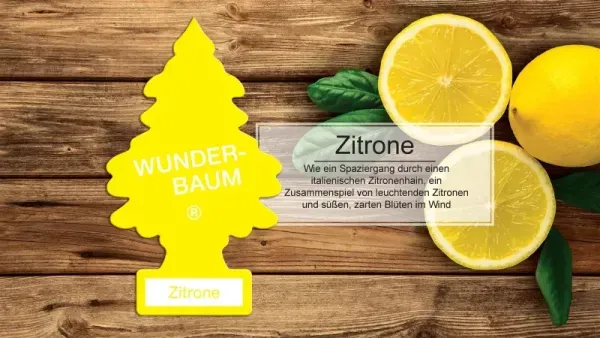 Wunderbaum Zitrone Original Duftbaum zum Aufhängen in Baumform mit frischem Zitronenduft für Auto und Zuhause - Beschreibung