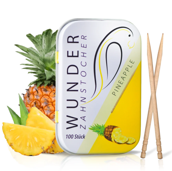 Wunder Zahnstocher Ananas in der Dose mit 100 Stück – aromatisierte Zahnstocher mit tropischem Ananas-Geschmack.